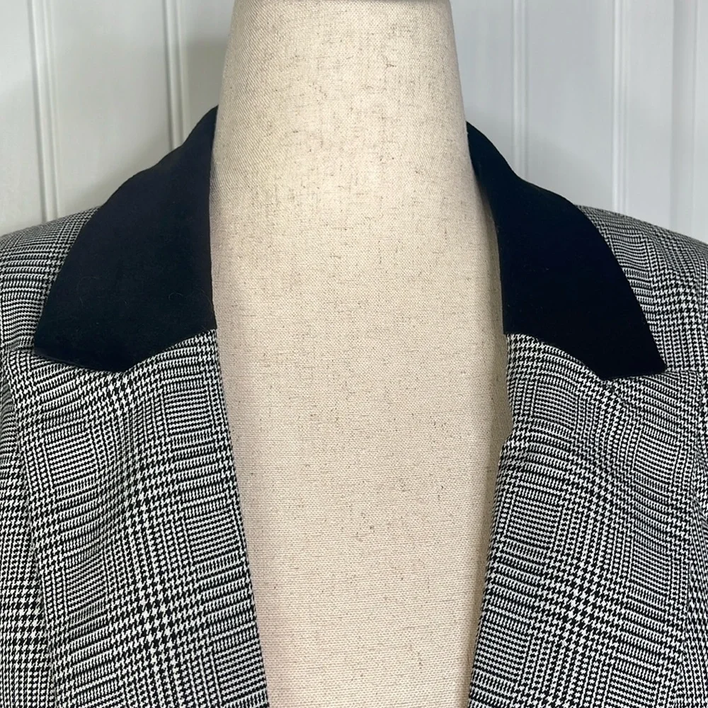 Tall Plaid Velvet Collar Long Modern Blazer Sz 14 - Picture 4 of 13